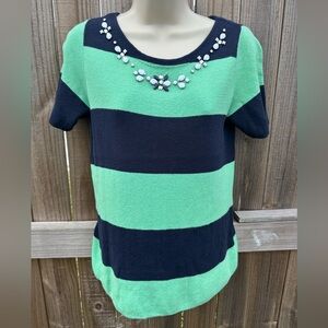 The Limited Women’s Striped Embellished Short Sleeve Cotton Sweater - XS